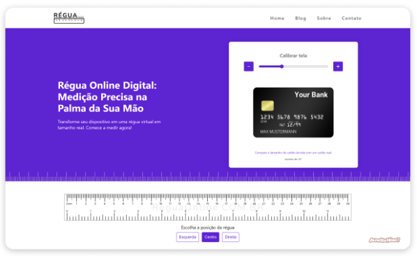 Régua Online exibindo medição precisa em centímetros